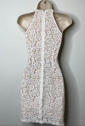 Keepsake white beige floral lace fitted mini dress XXS C7 thumbnail 3