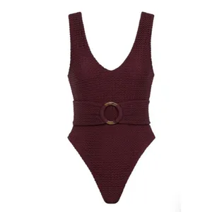 Montce Maroon Crochet Kim One-Piece Belted Swimsuit XL NEW thumbnail 2