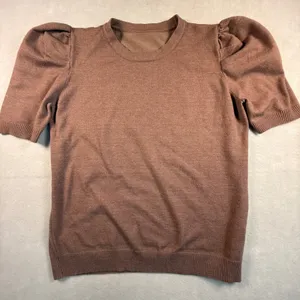 Unbranded Mocha Brown Puff Sleeve Knit Sweater Crew Neck Short Sleeve XL thumbnail 1