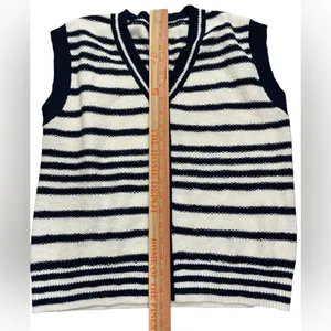 Commense Navy and White Striped Sleeveless Cardigan Vest Top thumbnail 4