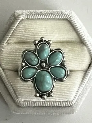 Boho/Vintage Distressed Design Faux Turquoise Ring Size 6 NWT thumbnail 2