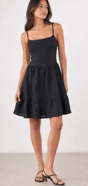 Reformation 100% Linen Black Mini Dress Open Back Size 6 thumbnail 1