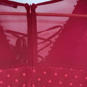 BKE Boutique Burgundy‎ Lace Up Long Sleeve Polka Dot Sheer Top Size L Coquette thumbnail 4