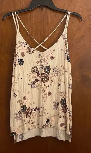 American Eagle Outfitters Cream Floral Cross-Back Camisole thumbnail 1