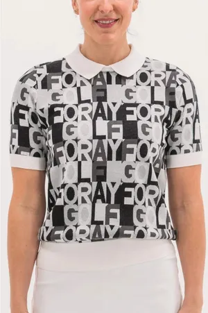 Foray Golf Knit Polo Women XS Black White Logo Print Short Sleeve Cotton Sweater thumbnail 1