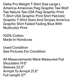 Delta Pro Weight T-Shirt Size Large L America American Flag Graphic Tee Wolf Tee Nature Tee thumbnail 3