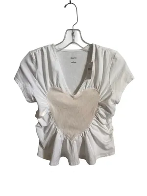 Maeve Heart Embellished V-Neck Tee in white NWT S thumbnail 3