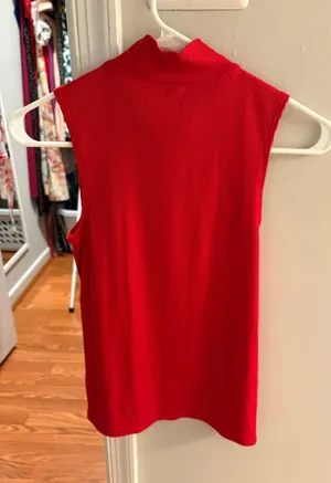 No Boundaries Red High Neck Ribbed Sleeveless Blouse thumbnail 3