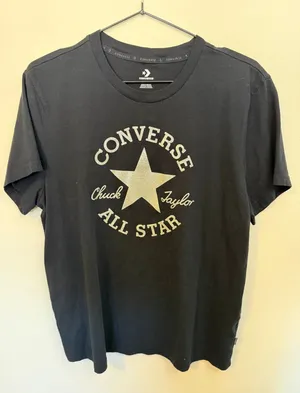 Converse Graphic T-Shirt Womens Small Black Excellent Silver Glitter Logo Tee thumbnail 1