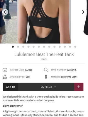 Lululemon Beat The Heat Tank Black Size 4 Strappy Back 2-in-1 Running thumbnail 3