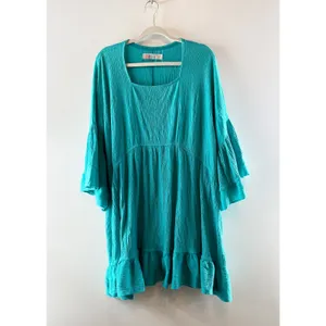 Free People Beach 3/4 Bell Flare Sleeve Babydoll Mini Dress El Mar Turquoise S thumbnail 2