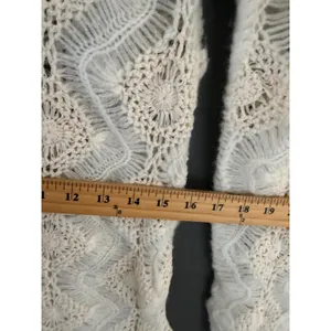 Zara Womens Cream Open‎ Knit Crochet Turtleneck Sweater Wavy Diamond Boho Small thumbnail 6