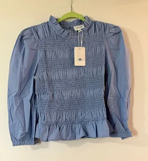 Rails Heyson  Light Blue Smocked Ruffle-Trim Blouse thumbnail 1
