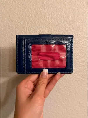 Navy Blue Patent Leather Coach Wallet with Pink Interior thumbnail 2