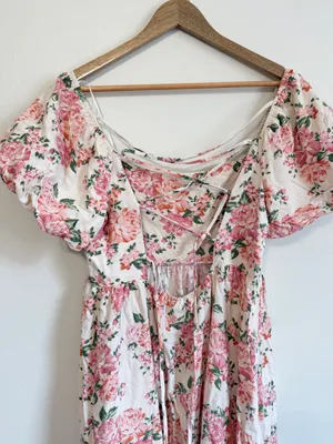 Altar'd State Floral Midi Dress Size Large Pink Wedding Cameron Linen thumbnail 10