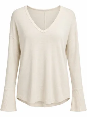 Abercrombie Cream V-Neck Flared Cuff Relaxed Long Sleeve Top S thumbnail 2