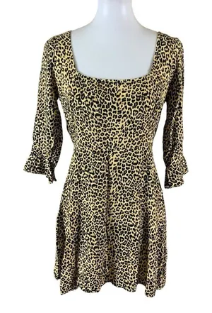 Motel Leopard Print Fit And Flare‎ Mini Dress M Retro Indie Grunge thumbnail 1