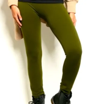 F&F Soft Fleece Winter Warm High Band Dark Olive Tapered Ankle Length Leggings thumbnail 1