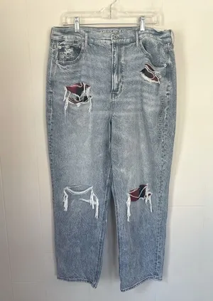 NWT American Eagle Highest Rise 90's Boyfriend Distressed Blue Jeans Plus Sz 18R thumbnail 1