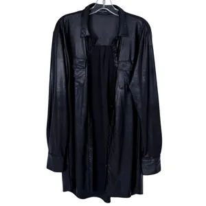 Naked Wardrobe Drip Black Faux Leather Oversized Long Sleeve Shirt Shacket Large thumbnail 3