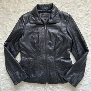 Avanti Jacket Genuine Leather Full Zip Up Collared Vintage Black S thumbnail 1