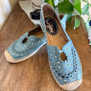 Sam Edelman Liam Espadrille‎ Flats Womens 8 Blue Leather Studded Boho Slip On thumbnail 1