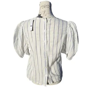 J. Crew NWT Women's Puff‎ Sleeve Top in Sheer Gauze White Striped Size XS thumbnail 5