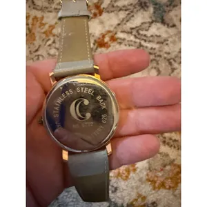 C Quartz Watch Rose Gold Tone Grey White‎ Striped Dial Grey Leather Band 9732 thumbnail 4