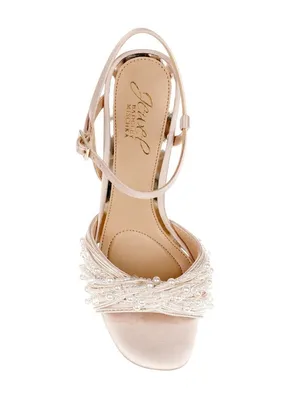 NWT Jewel Badgley Mischka Fanny Pearl Stiletto Heel Sandals Champagne Brown 9M thumbnail 4