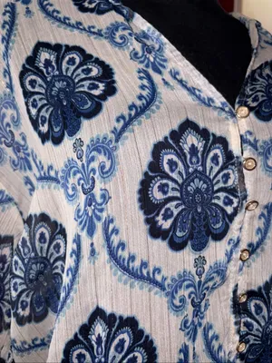 Zara Blue and White Paisley Button-Up Blouse thumbnail 3