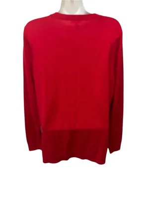 Talbots Cashmere Blend PENGUINS Knit Sweater Sz L Red CrewNeck Fuzzy Soft Lightw thumbnail 4