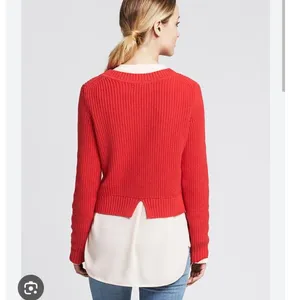 Banana Republic NWT Shaker-Stitch Cropped‎ Pullover Red Crew-neck Women's XL thumbnail 2