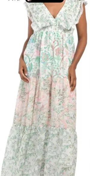 House of Harlow‎ 1960 Pastel Floral Tiered Maxi Dress - Mint & Blush thumbnail 1