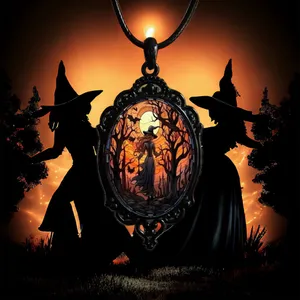 Retro Style Bat Witch Pendant Cameo‎ Black Pendant Necklace Gothic Vintage Style thumbnail 14