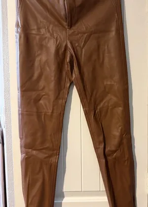 Zara women’s Tan pleather Pants thumbnail 1