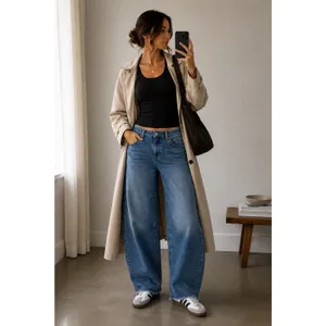 Zara Z1975 Low Rise Balloon Fit Jeans Faded Blue Raw Hem 100% Cotton Size 6 thumbnail 2