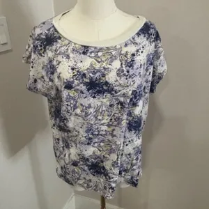 Anthropologie Purple Abstract Floral Splatter Print Cotton Boxy Top‎ Tee Medium thumbnail 2
