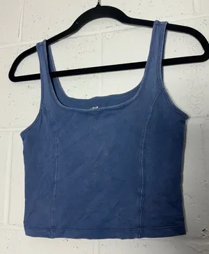 Aerie Womens Small Blue Cropped Tank Top Square Neck Seam Detail Camisole S thumbnail 1