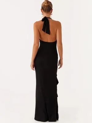 Peppermayo Black Halter Top High Slit Ruched Maxi Dress Size 4 New with Tags thumbnail 3