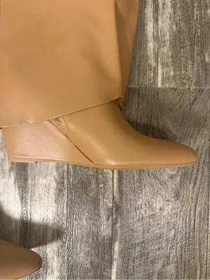 Over-the-Knee Smooth Beige Faux Leather Wedge Boots Size 9.5 Wide thumbnail 15