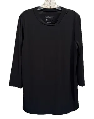 Susan Graver Black Long‎ Sleeve Flowy Blouse Size Large Relaxed Lightweight thumbnail 1