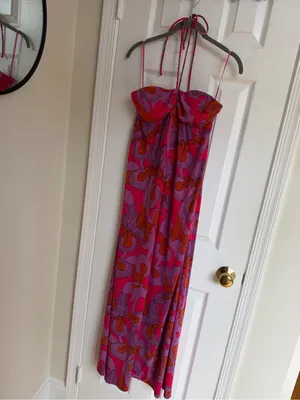 Tibi Iris Ikat Floral Padded Halter Maxi Dress Pink XS thumbnail 4