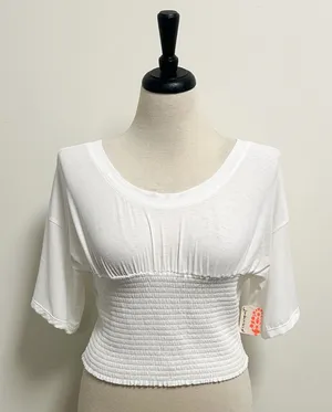 Free People Movement White Smocking Hot Wide Neck Open Back Short Sleeve Top New thumbnail 1