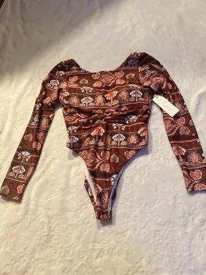 Phax Swim Women's Size Medium Twist Front Long Sleeve One Piece Warm Brown NEW thumbnail 5