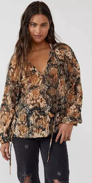 Free‎ People Out For The Night Snake Print Mesh Oversized Top thumbnail 1