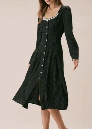 RIHOAS The Black U Neck Polka Dot Lace Midi Dress 3 thumbnail 1