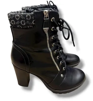 GUESS Los Angeles Black Lace-Up Hiker Booties Zip Chunky Block Heel Combat Boots thumbnail 1