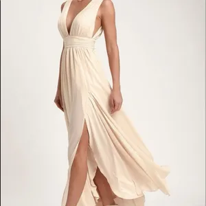 Lulus Heavenly Hues Cream Maxi Chiffon Dress Sz Medium Wedding‎ Bridesmaid Gala thumbnail 12