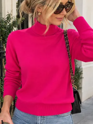 J.Crew Bright Pink Merino Wool Turtleneck Sweater Women's Medium thumbnail 1