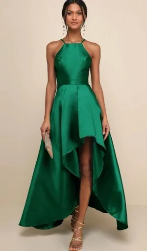 Lulu’s Broadway Show Emerald Green High-Low Gown Size M thumbnail 1
